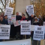 Photo of protesters calling for statutory regulation of herbal practitioners