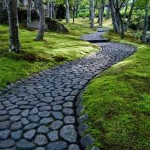 Photo of a stone path winding through trees